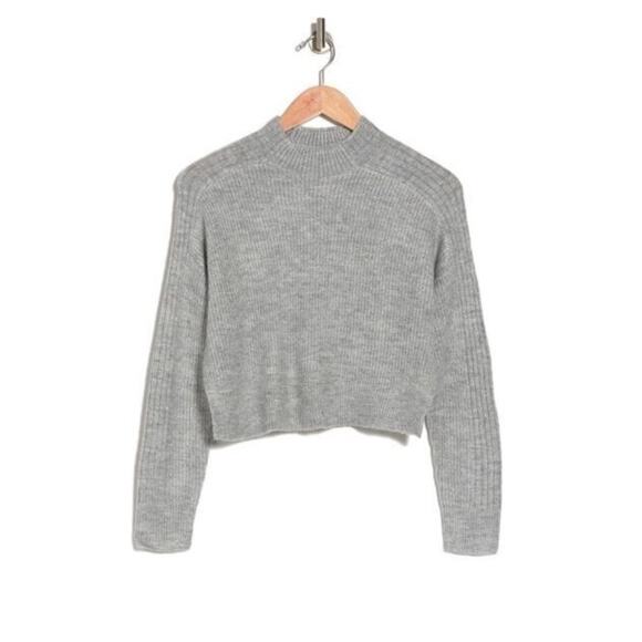 Elodie Women's Long Sleeve Mock Neck Ribbed Crop Sweater in Heather Grey XLarge - Picture 3 of 4